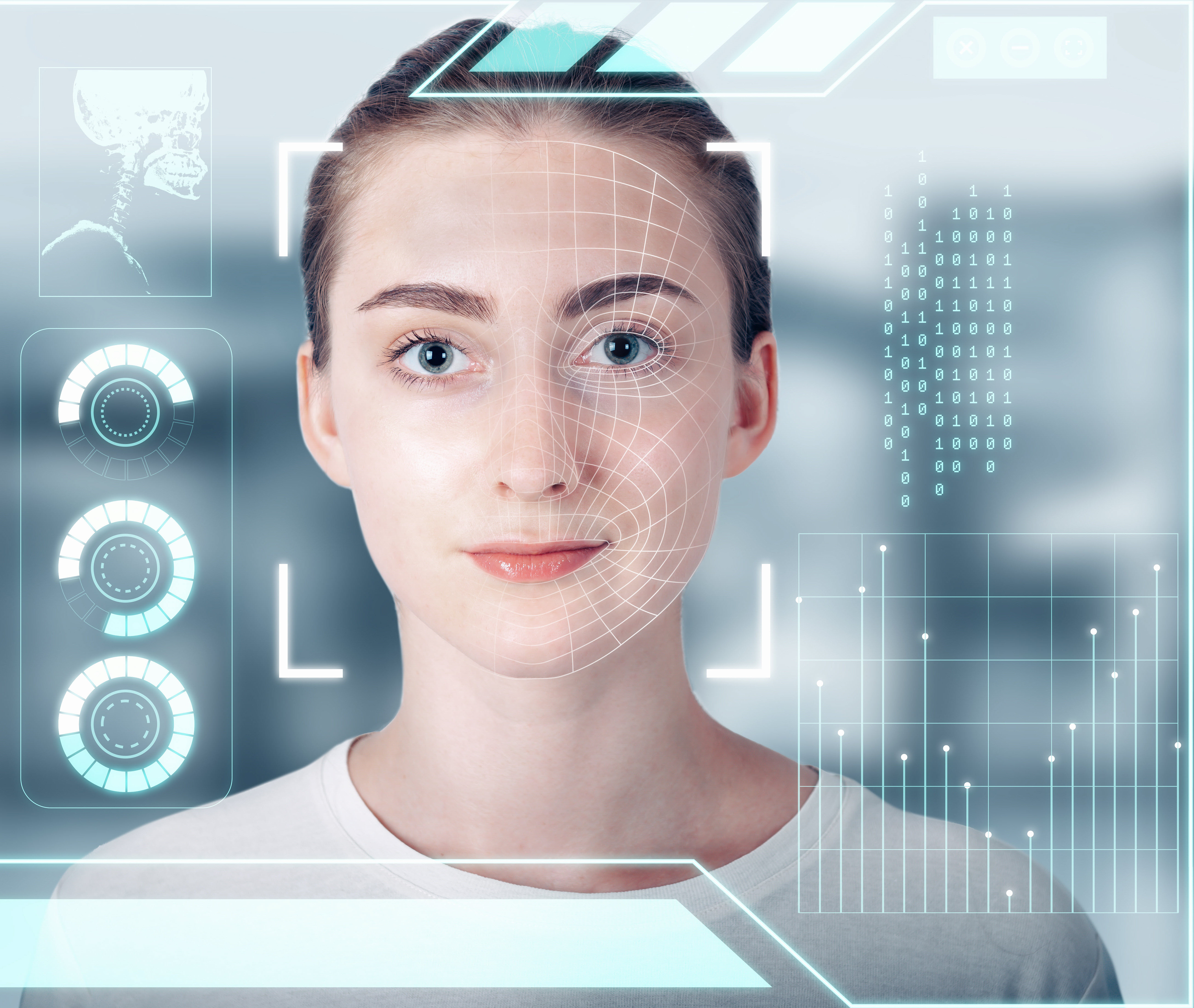 AI-powered healthcare technology interface with biometric analysis
